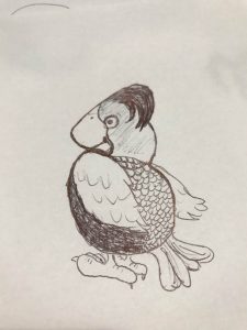 The picture drawn from the re-oriented scribble is a bird with a crest